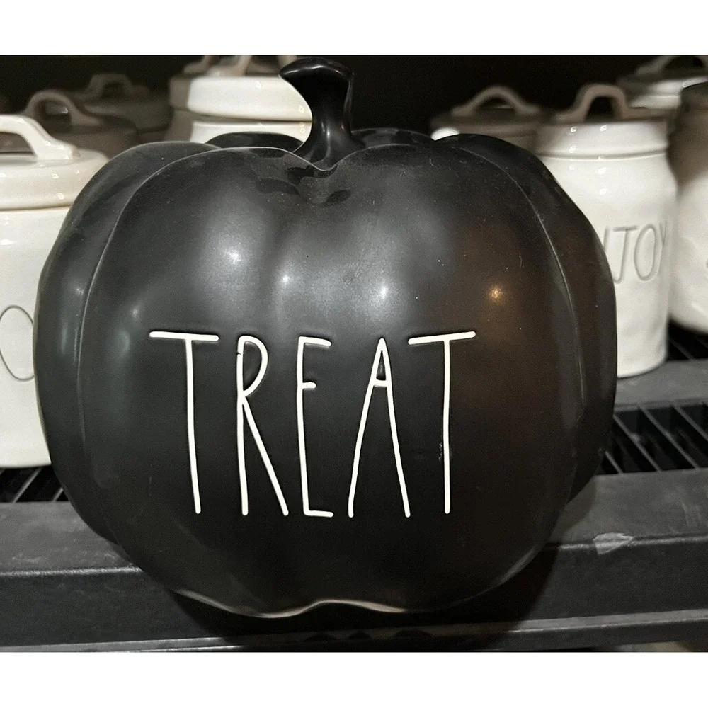 Rae Dunn TREAT Large Black Matte Pumpkin Halloween Farmhouse Fall Trick Spooky